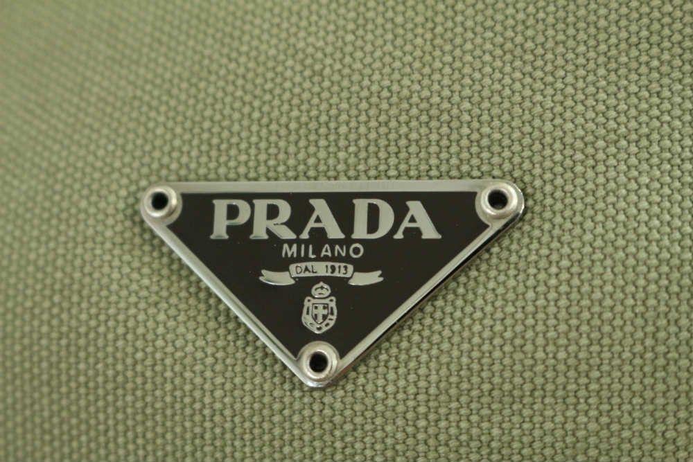 Prada Triangle Logo - Prada Triangle Tag Canvas ×Leather Shoulder Bag Khaki ×Dark Brown