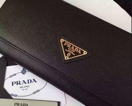 Prada Triangle Logo - PRADA Saffiano leather flap wallet with enamel triangle logo BLACK