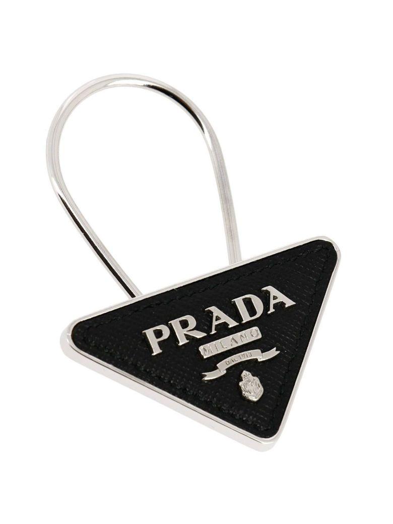 Prada Triangle Logo - Prada Triangle Logo Saffiano Leather Keyring In Black | ModeSens