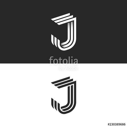 Black Lines Logo - Logo J letter in isometric font initial monogram, black and white 3D
