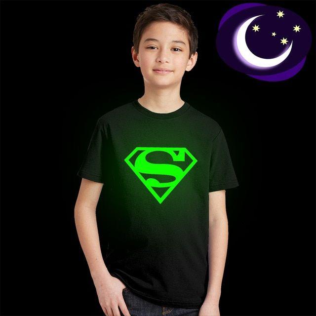 Dark Superman Logo - Luminous Fluorescent Glow In Dark superman logo t shirt kids summer ...