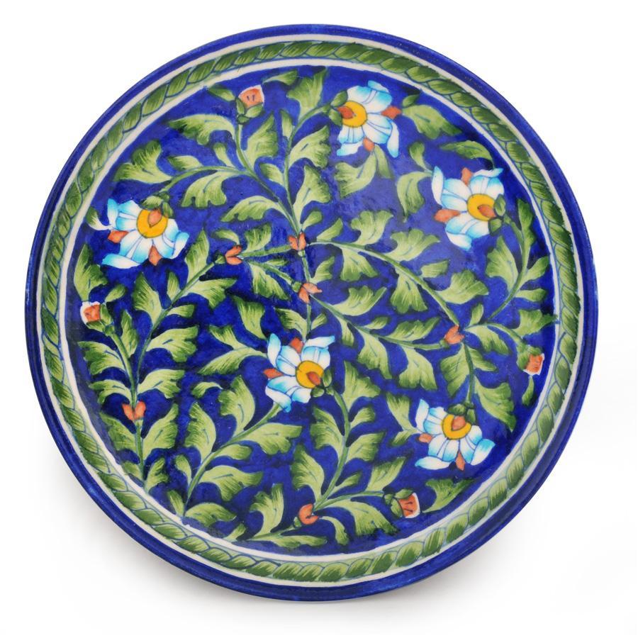Blue and Yellow Green Leafs Logo - Green Leafs and Turquoise, Yellow Flowers On Blue Base Plate
