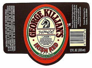 Killians Irish Red Beer Logo - Details about Coors Brewing Co GEORGE KILLIAN'S IRISH RED beer label CO  12oz No ABV or CRVs