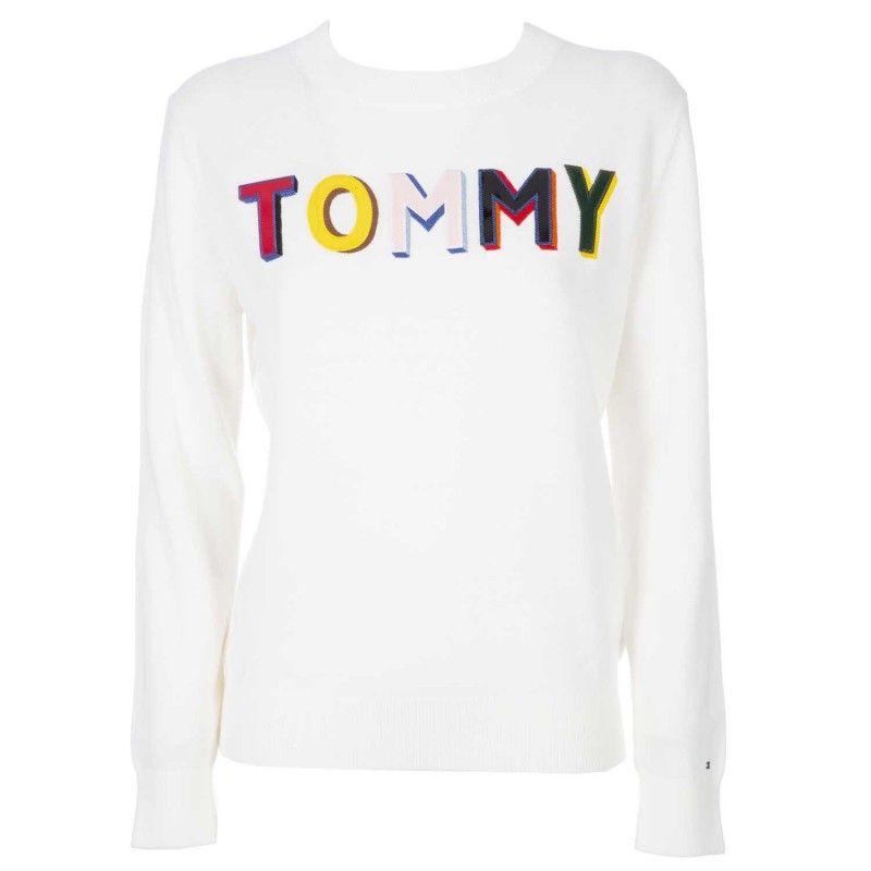 White Colored Logo - Tommy Hilfiger - White pullover with colored logo on Arteni Shop