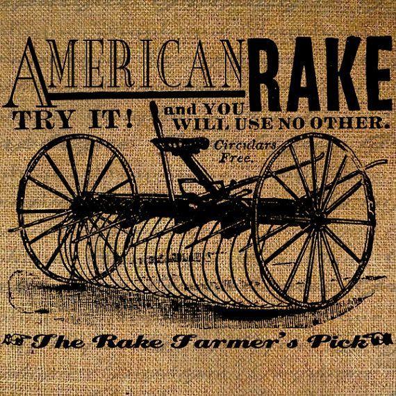 Vintage Farm Equipment Logo - Large Antique Rake Farm Farming American Farmer Equipment Digital ...