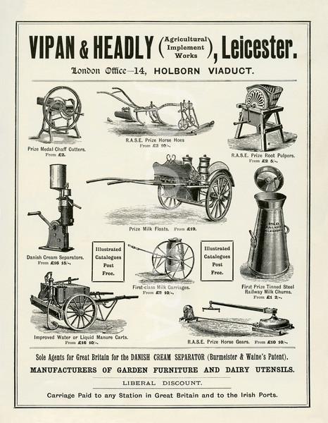Vintage Farm Equipment Logo - Old farm and dairy implements advert