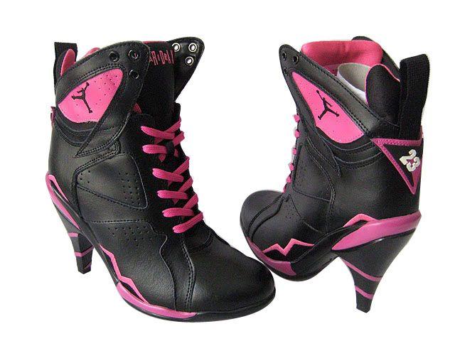 Hot Pink Jordan Logo - Air Jordan 7 High Heels Black Hot Pink - Authentic Womens Jordan Boots