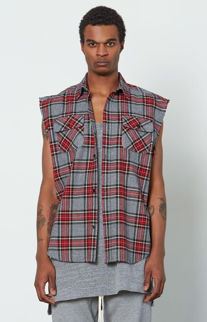 Flannel Fear of God Logo - Fear Of God - FOG Sleeveless Plaid Flannel Shirt | PacSun