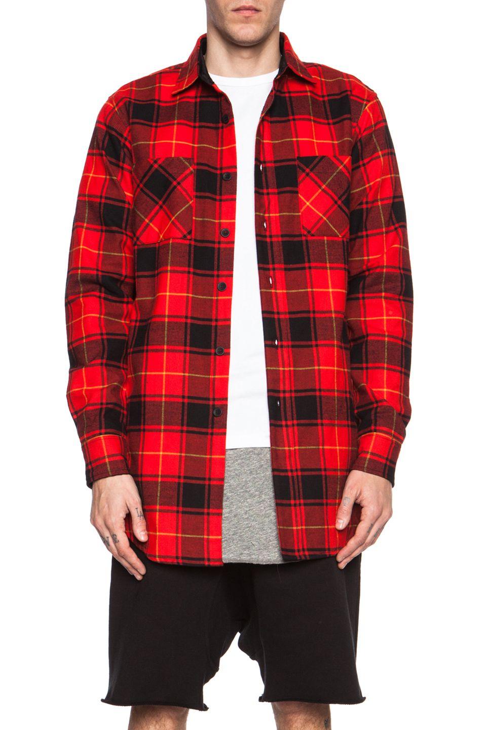 Flannel Fear of God Logo - Fear of God Back Zip Cotton Flannel in Red & Yellow | FWRD