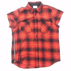 Flannel Fear of God Logo - Fear Of God - Third Collection - Red/Black Plaid S/S Flannel - Size ...