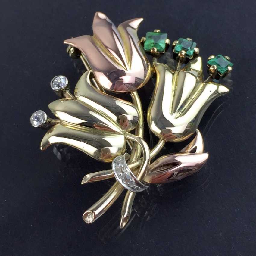 Red White Gold Yellow Flower Logo - Lot 5132 Unusual flower brooch with brilliants and emeralds, Yellow ...