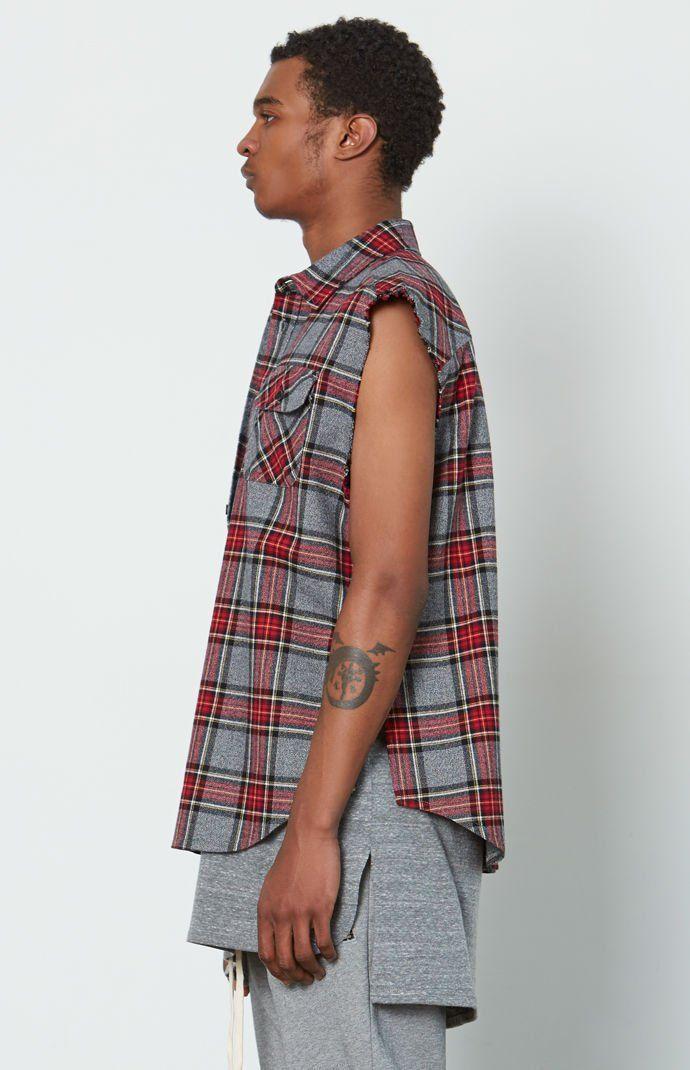 Flannel Fear of God Logo - Fear Of God - FOG Sleeveless Plaid Flannel Shirt | PacSun