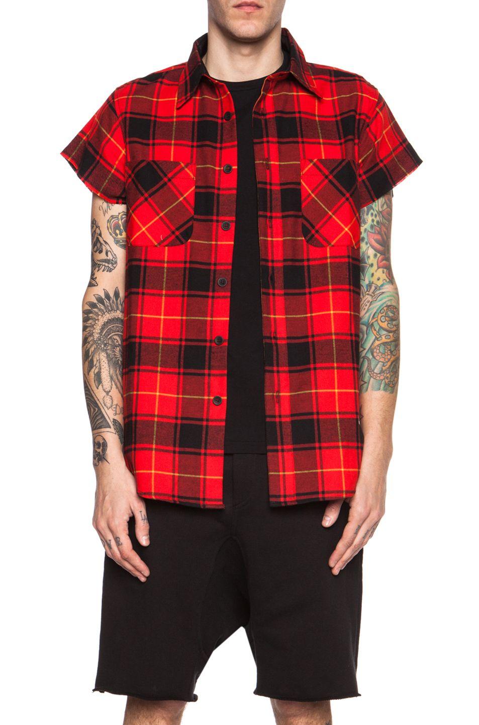 Flannel Fear of God Logo - Fear of God Cotton Flannel in Red & Yellow | FWRD