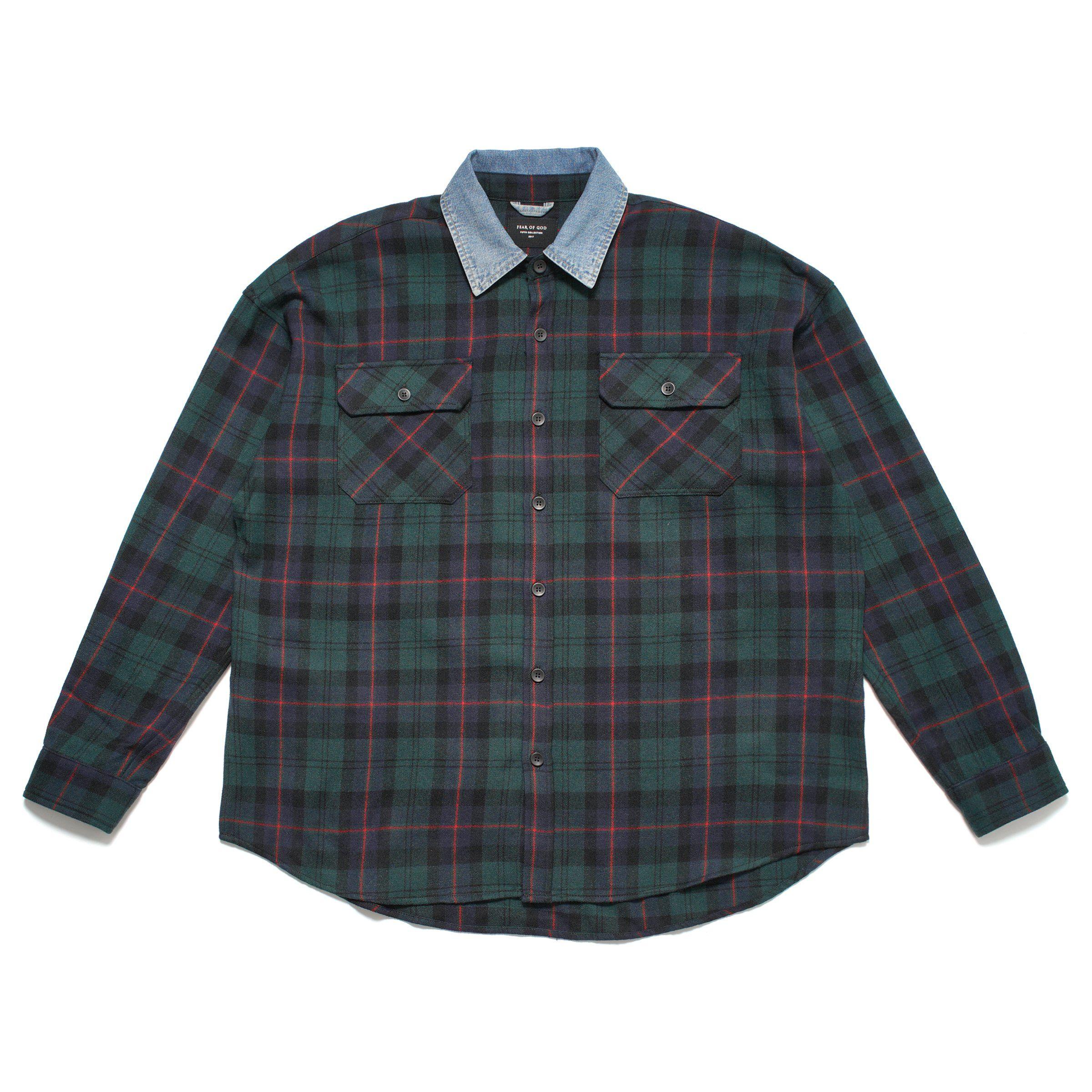 Flannel Fear of God Logo - DENIM COLLARED FLANNEL – FourTwoFour on Fairfax