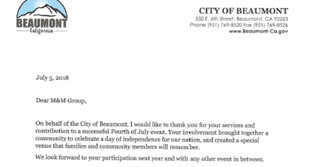 City of Beaumont Logo - City of Beaumont Thanks M&M Group - M&M Group Gets Beaumont Thank You