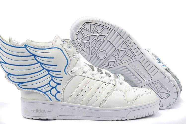 Tennis Shoe with Wings Logo - Adidas White UK Jeremy Scott Wings 2 0 White / blue shoes
