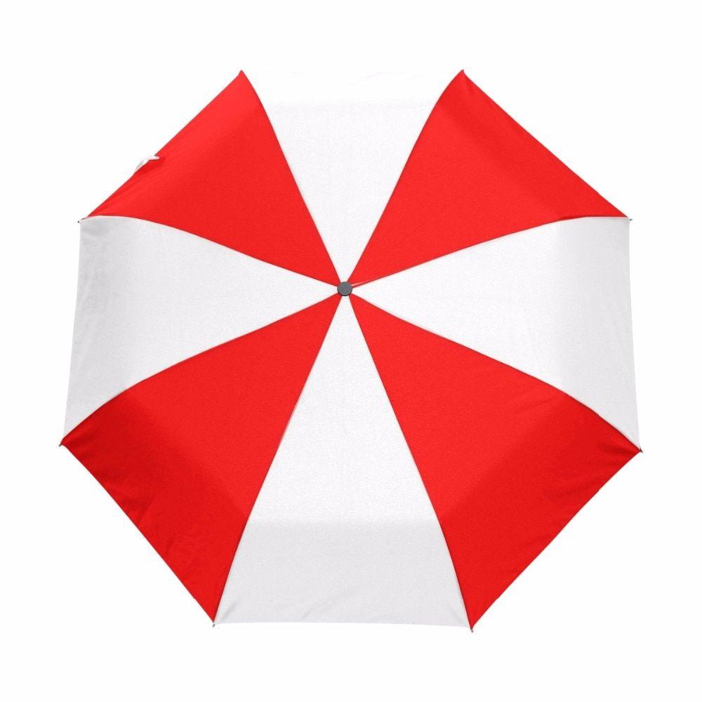 White and Red Umbrella Logo - 3 Folding Rain Women's Umbrella Corporation White Red Windproof ...