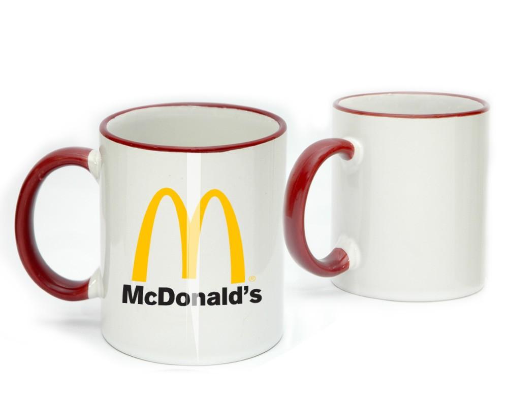 Red Printing Logo - Coffee Mug Ceramic Red Color Rim & Handle with Logo Printing