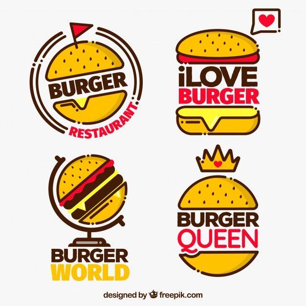 Red Fast Food Burger Logo - Pack of four burger logo with red details Vector