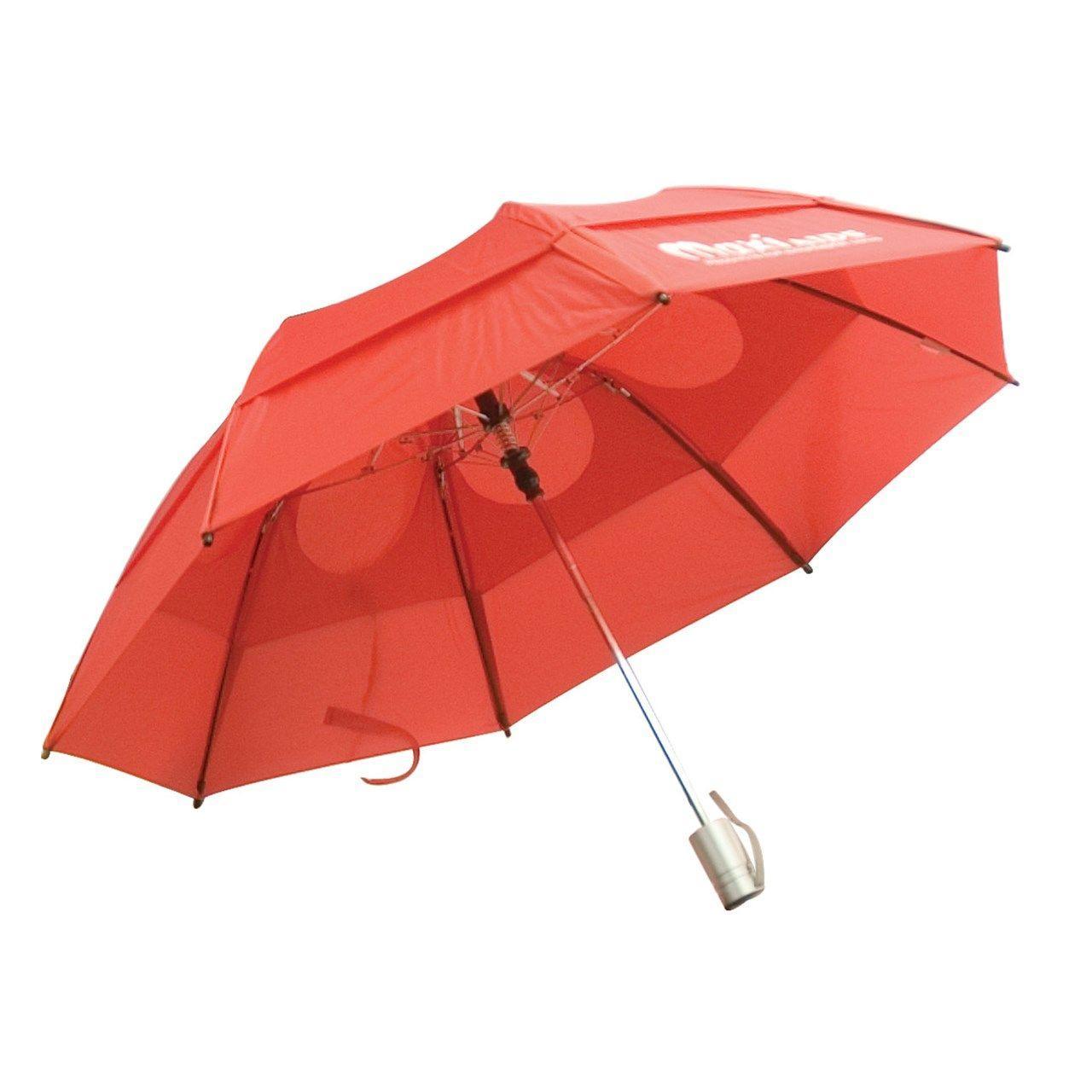 White and Red Umbrella Logo - MaxiAids. Folding Umbrella with White MaxiAids Logo