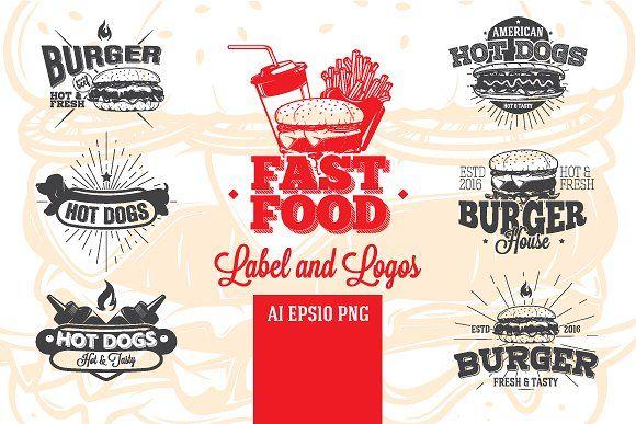 Red Fast Food Burger Logo - Fast Food Label and Logos Logo Templates Creative Market