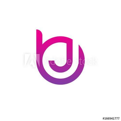 Purple J Logo - Initial letter bj, jb, j inside b, linked line circle shape logo