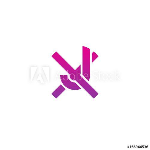 Purple J Logo - Initial letter xj, jx, j inside x, linked line circle shape logo