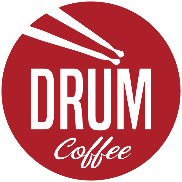 Red and Coffee Logo - Drum Coffee, Montana