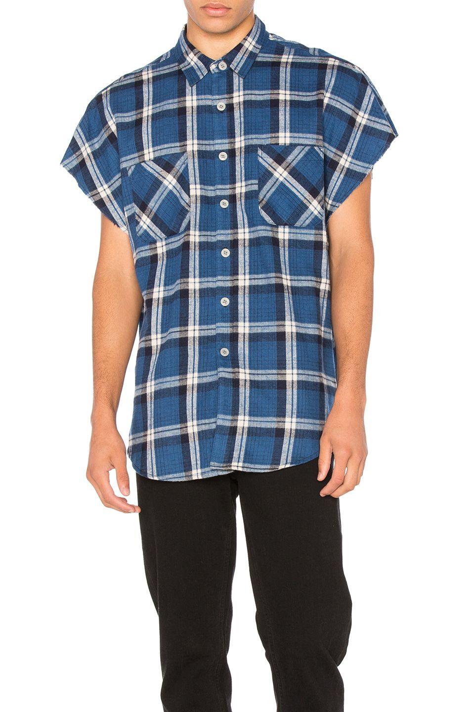 Flannel Fear of God Logo - Fear of God Sleeveless Flannel in Blue Plaid | FWRD