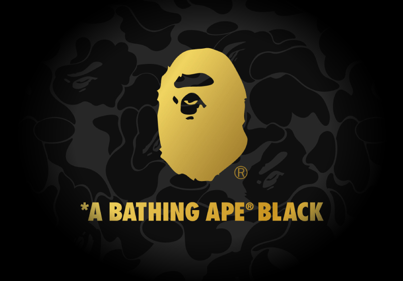 Gold BAPE Shark Logo - A BATHING APE® BLACK | us.bape.com