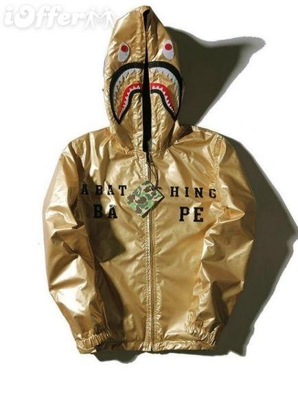 Golden BAPE Logo - bape shark Ski-wear, ape head men hoodie jacket golden for sale