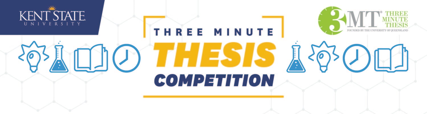 Yellow Blue Research University Logo - Three Minute Thesis. Office of Student Research. Kent State University