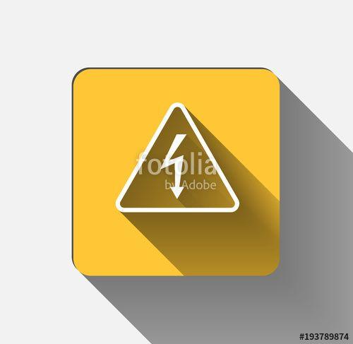 Over a Yellow Triangle Logo - High Voltage Sign.Black arrow isolated in yellow triangle on white