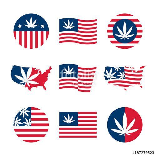 USA Map Logo - American flag, USA map and cannabis - vector illustration and logo ...