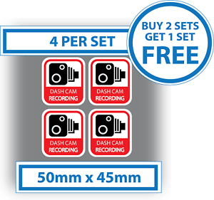 And White Blue Red Dasheslogo Logo - 4 x Dash Cam Recording Stickers CCTV In Car Video Red Vinyl Decals ...