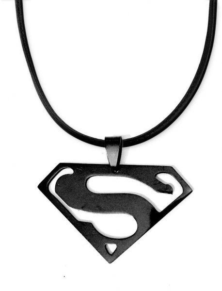 Black Superman Logo - Black Superman Logo Stainless Steel Pendant with Real Leather Cord ...