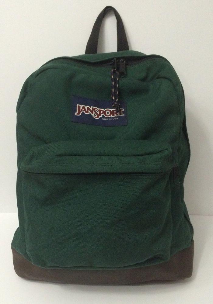 Old JanSport Logo - Vintage USA JanSport Backpack Leather Bottom Green Hiking Book Bag ...
