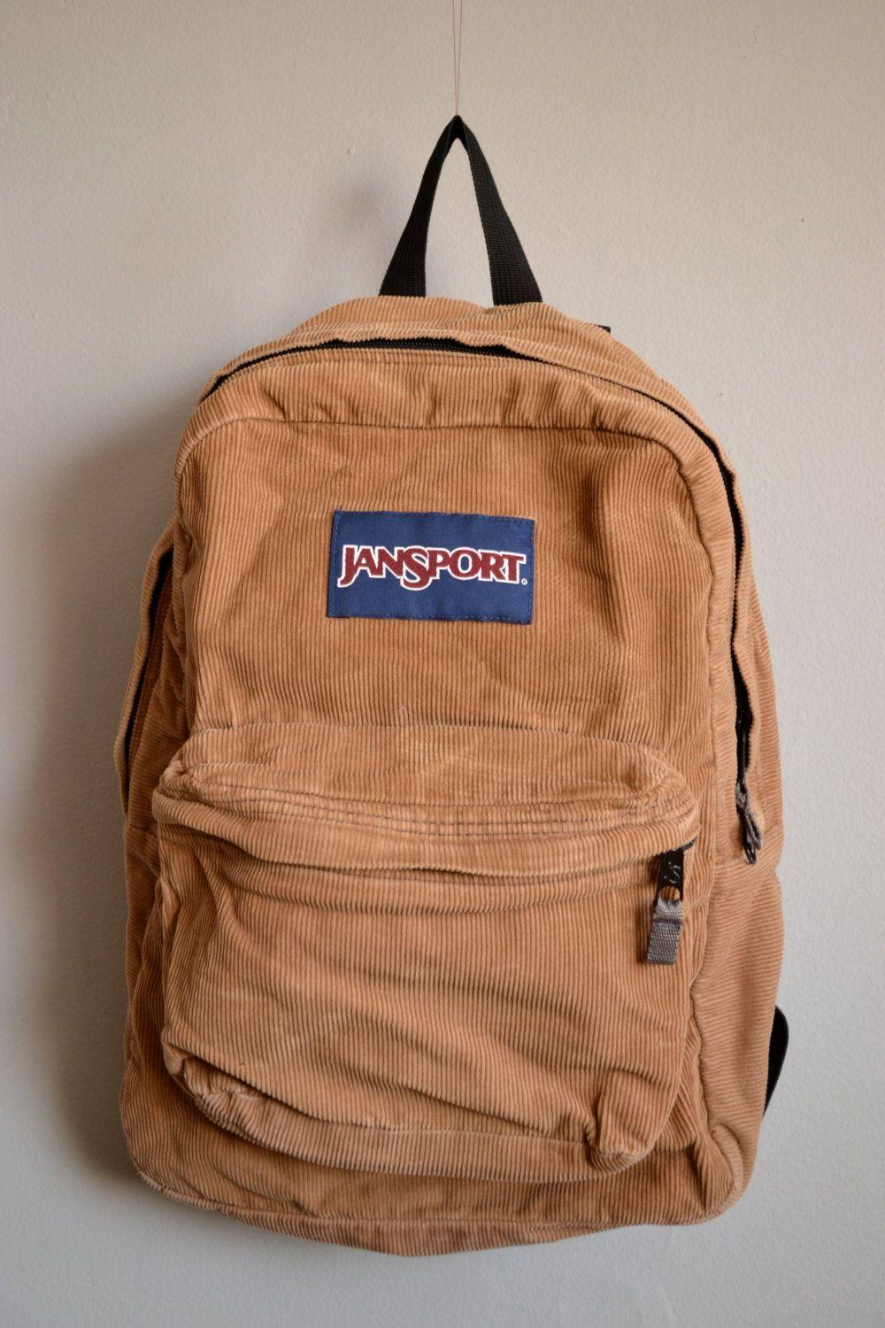 Old JanSport Logo - Vintage Tan Corduroy Jansport Backpack