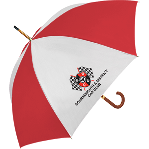 White and Red Umbrella Logo - Budget Woodstick Umbrella | Hotline