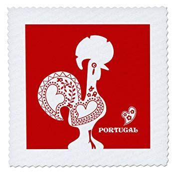 Rooster in Red Square Logo - 3DRose qs_160670_3 Red and White Portuguese Rooster