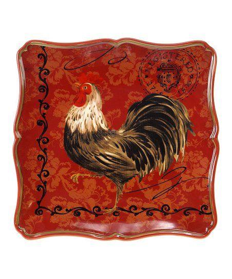 Rooster in Red Square Logo - Certified International Red Square Tuscan Rooster Platter