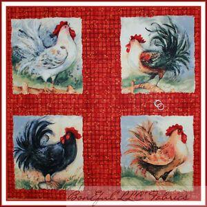Rooster in Red Square Logo - BonEful Fabric Cotton Quilt Square Red VTG Rooster Hen Chicken FARM ...