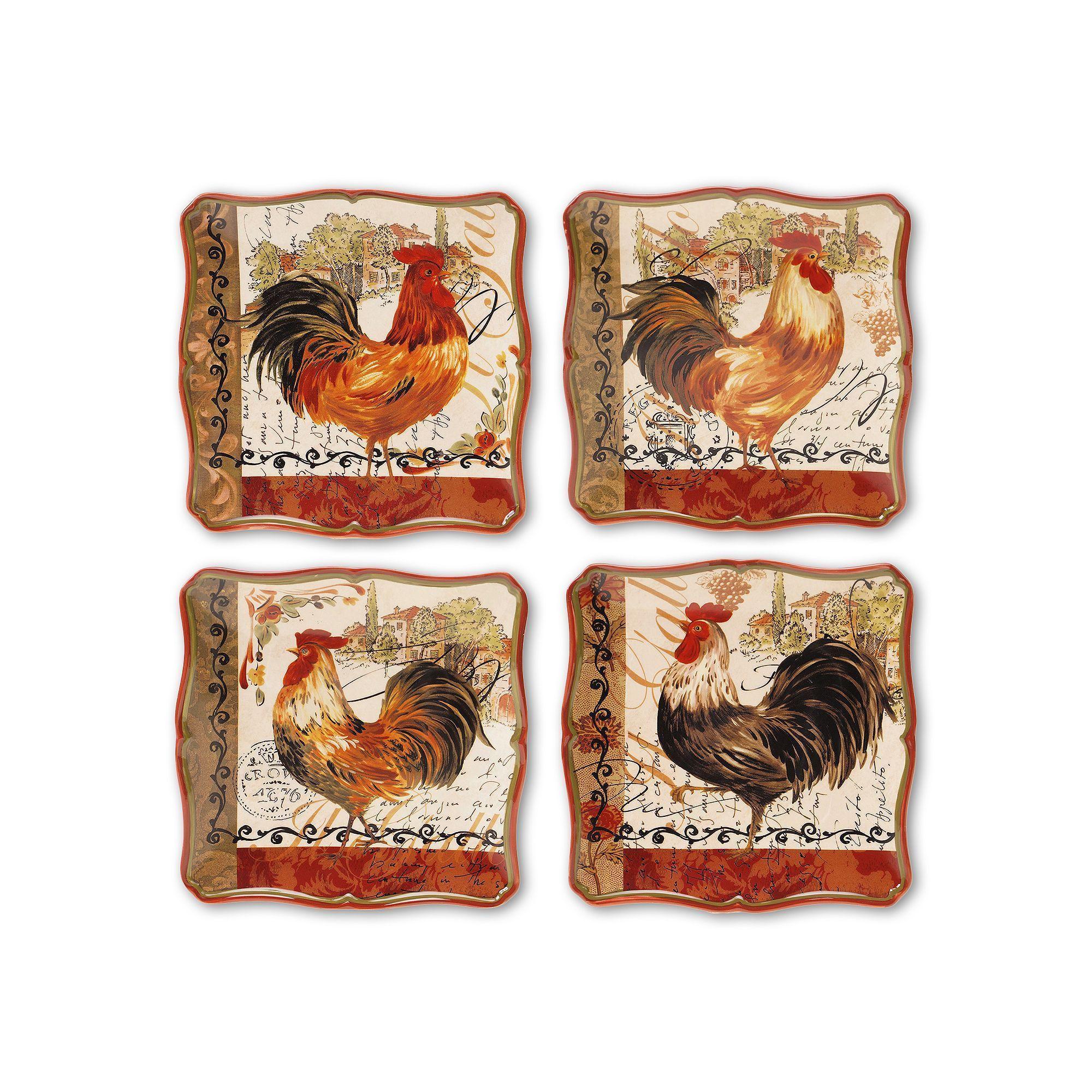 Rooster in Red Square Logo - Certified International Tuscan Rooster By Pamela Gladding 4 Pc