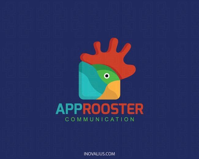 Rooster in Red Square Logo - App Rooster Logo Design
