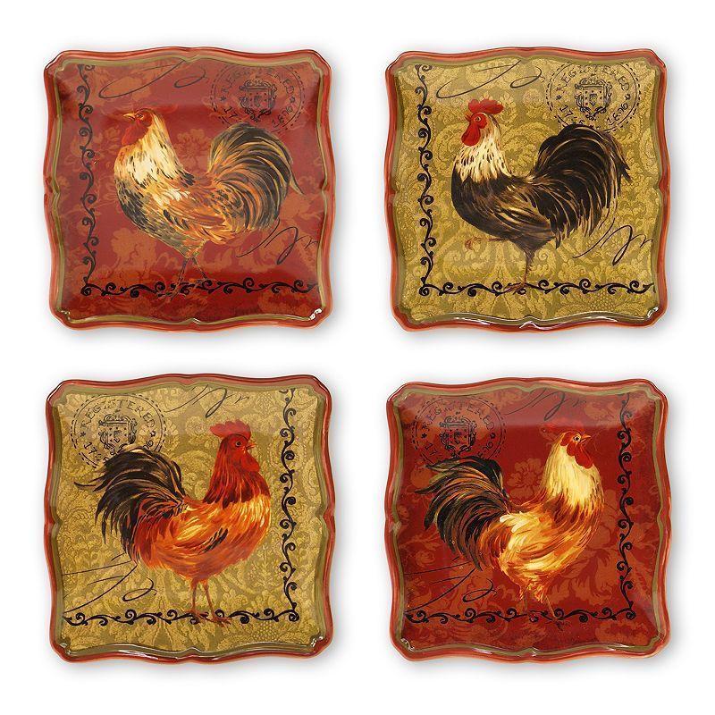 Rooster in Red Square Logo - Certified International Tuscan Rooster By Pamela Gladding 4 Pc