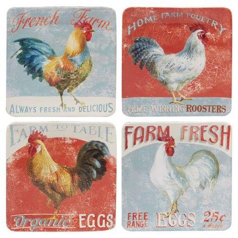 Rooster in Red Square Logo - Certified International Farm House Rooster By Danhui Nai Square