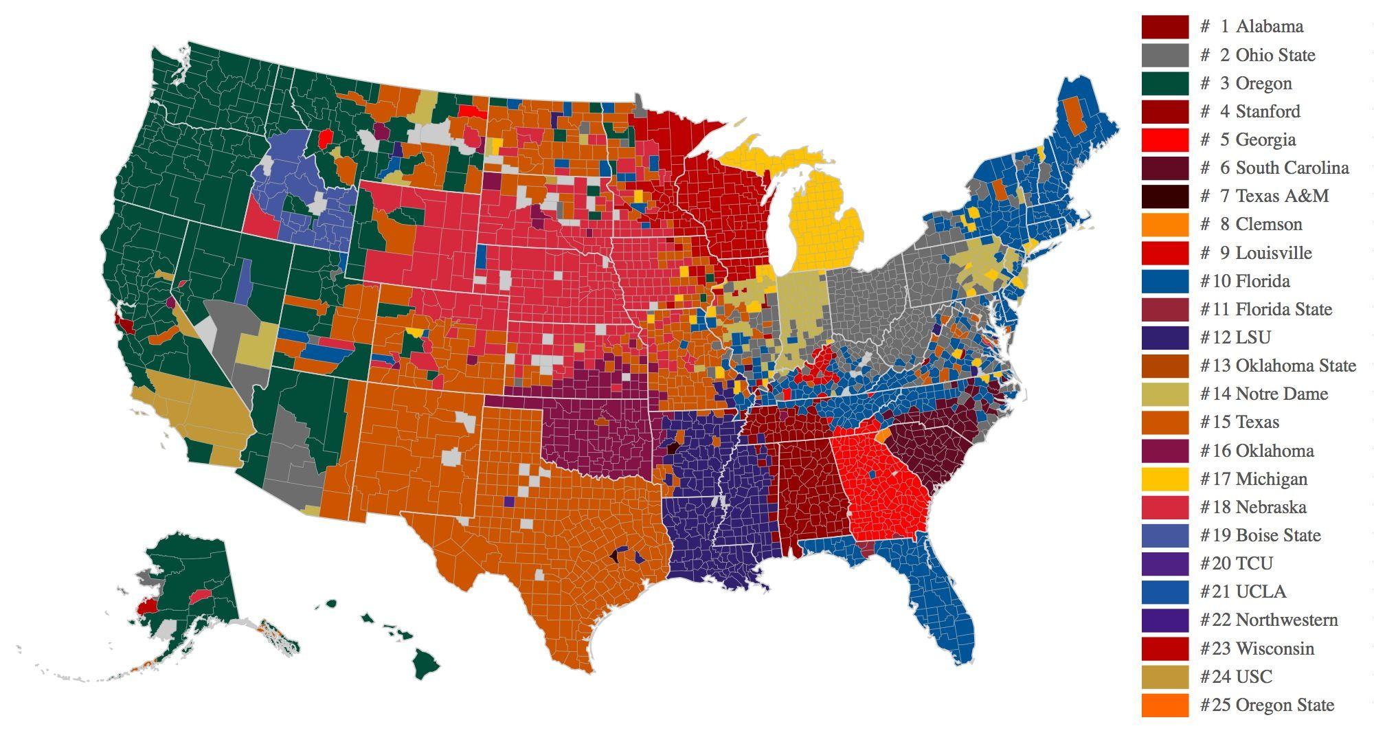 Most Popular College Logo - Facebook Data Now Give Us The Best Map Of College Football Fandom