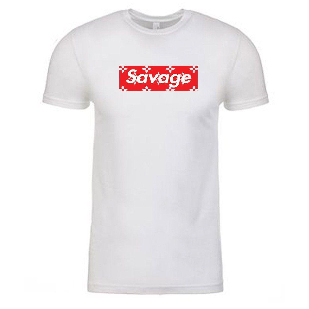 Savage Word Logo - 21 Savage ISSA Savage LV Box Logo White Short Sleeve T-Shirt – Cap Swag