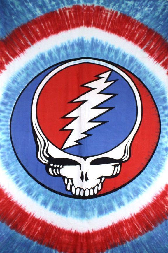 Red White Blue Face Logo - Grateful Dead Tie Dye Steal Your Face Tapestry. Hippie Art