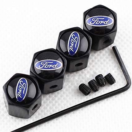 New Ford Logo - CHAMPLED NEW (4PC) FORD LOGO METAL BLACK WHEEL TIRE AIR